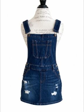 Wax Jean Distressed Denim Overall Mini Dress Size M